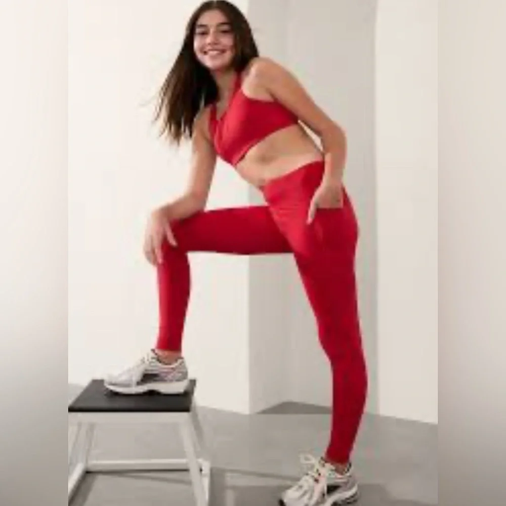 NWT Athleta Girl High Rise Stash Your Treasures Red Tight Size XL/14